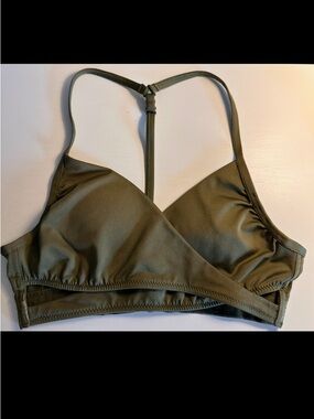 PINK Active Ultimate Lightly Lined Olive Green T-Back Bra, Sz S